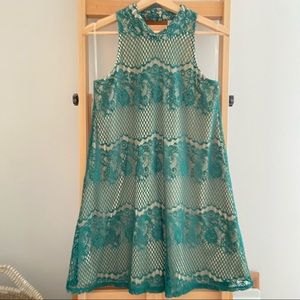 Francesca’s High Neck Emerald Lace Dress